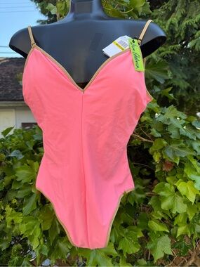 NWT SAM EDLEMAN gold & pink one piece bathing suit